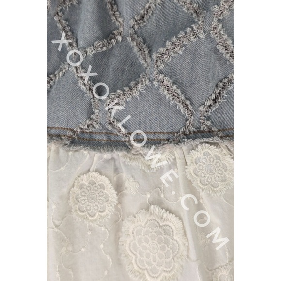 POL Patchwork Denim Hoodie | Zip Up Ruffle Tiered Boho Jacket - Picture 7 of 11